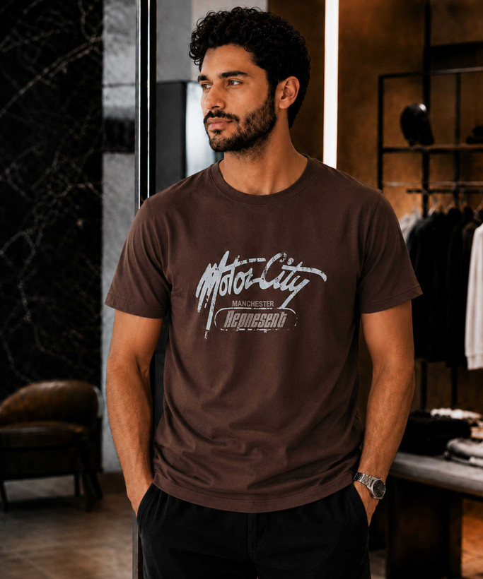 تیشرت مردانه نیمه آستین مدل Moto رنگ قهوه ای