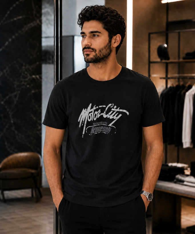 تیشرت مردانه نیمه آستین مدل Moto رنگ مشکی