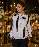 شومیز زنانه مجلسی کلوش بنددار سفید در کوک مال