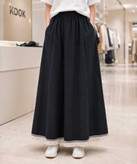 دامن بلند کتان جیب دار مشکی در کوک مال