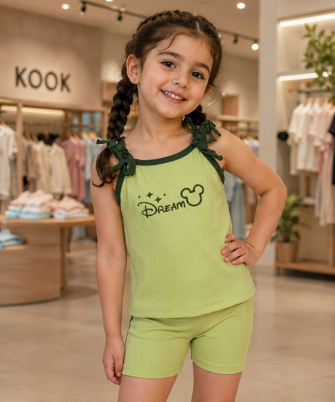 ست تاپ و شلوارک دخترانه گلدوزی Dream رنگ سبز در فروشگاه کوک