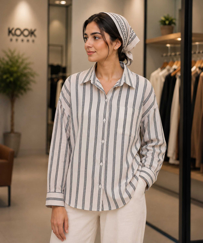شومیز آستین بلند زنانه Bigo مدل راه راه در کوک مال