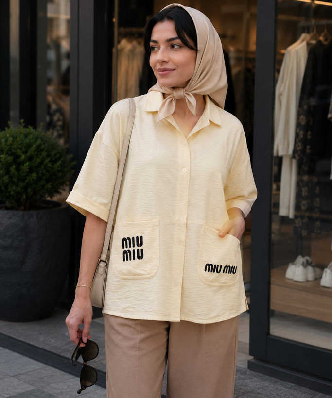 شومیز نیمه آستین زنانه مدل miu miu در کوک مال