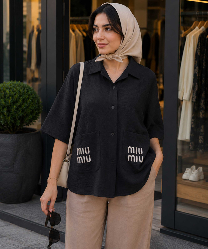 شومیز نیمه آستین زنانه مدل miu miu در کوک مال
