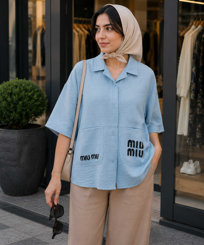 شومیز نیمه آستین زنانه مدل miu miu در کوک مال