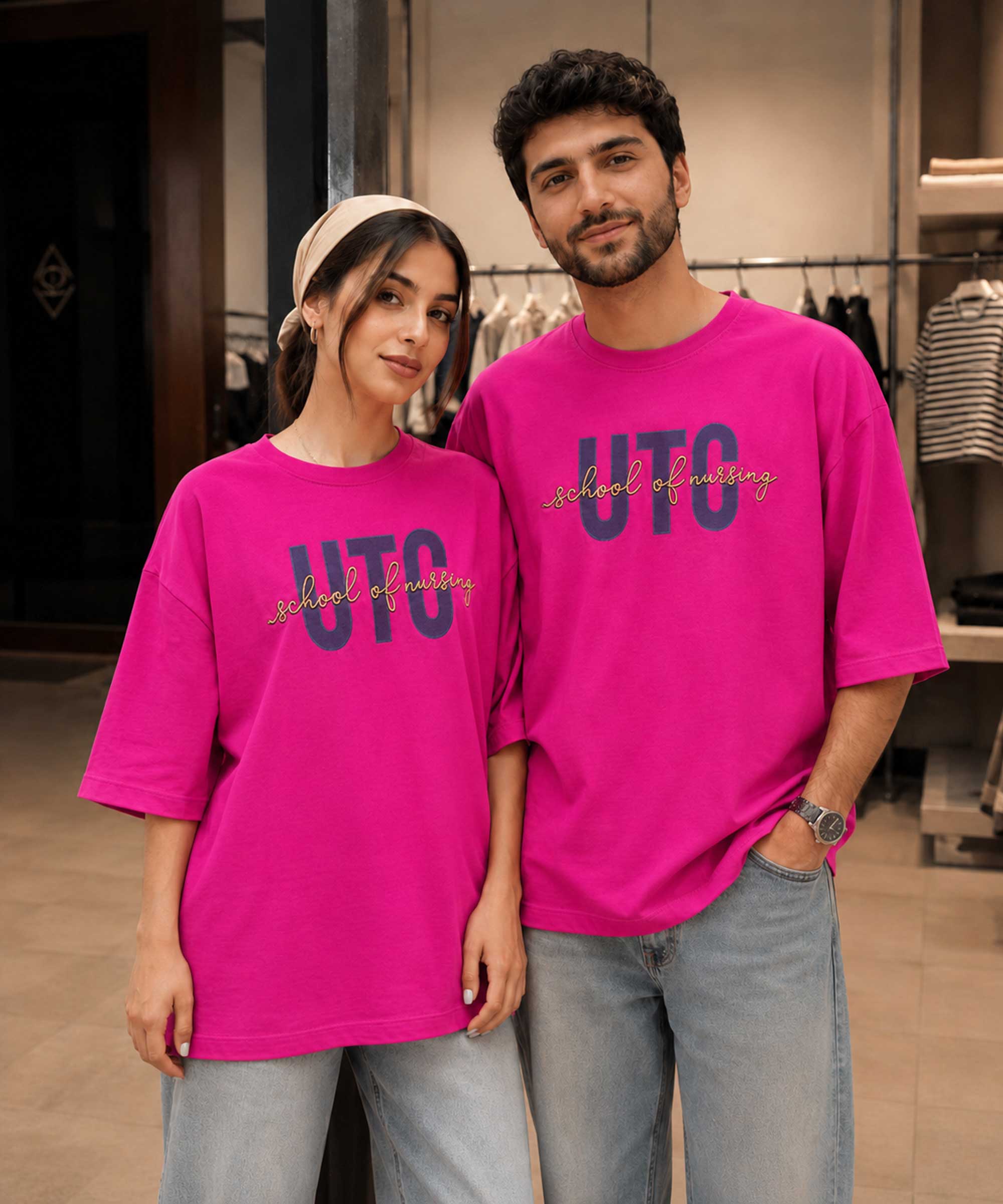 تیشرت کاپلی مدل باکسی UTC رنگ صورتی در کوک مال