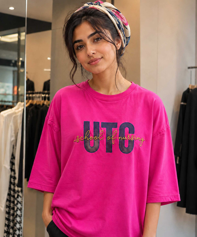 تیشرت کاپلی مدل باکسی UTC رنگ صورتی در کوک مال