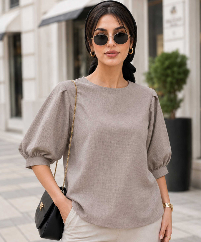 شومیز زنانه بیسکویتی آستینپف