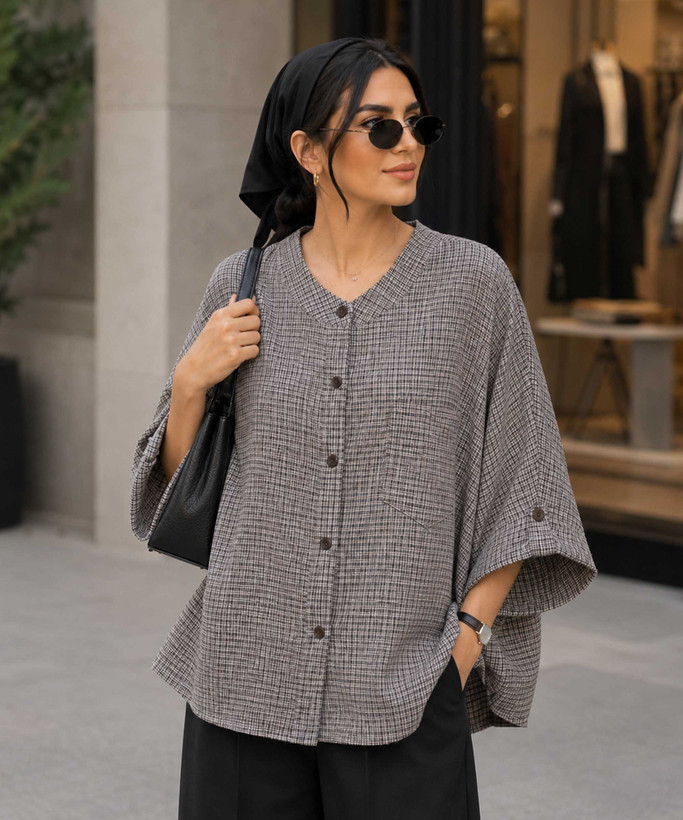 شومیز زنانه نخی مدل چهارخانه