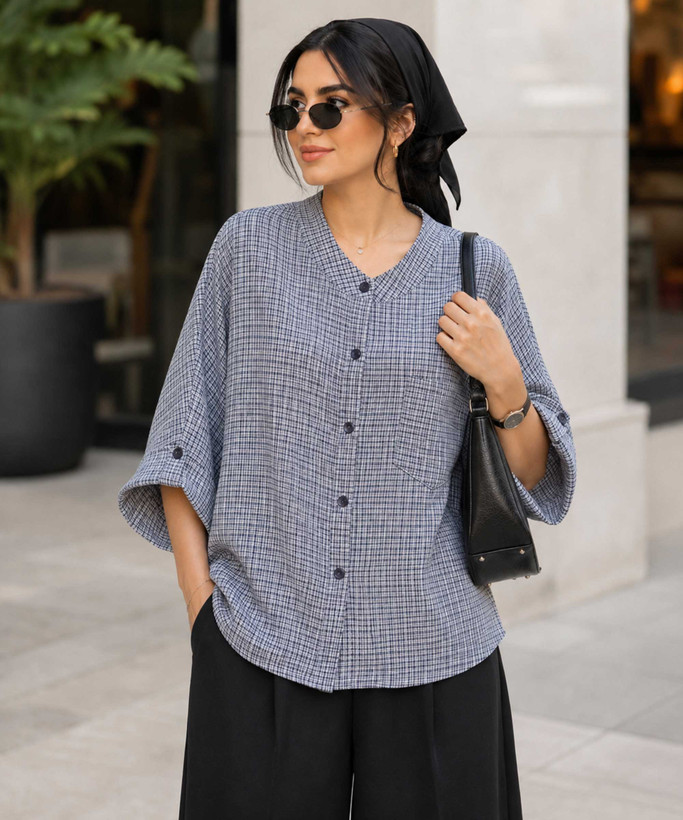 شومیز زنانه نخی مدل چهارخانه
