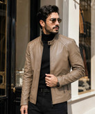 کاپشن چرم مردانه یقه ایستاده مدل GSSW