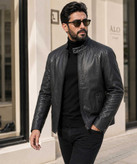 کاپشن چرم مردانه یقه ایستاده مدل GSSW