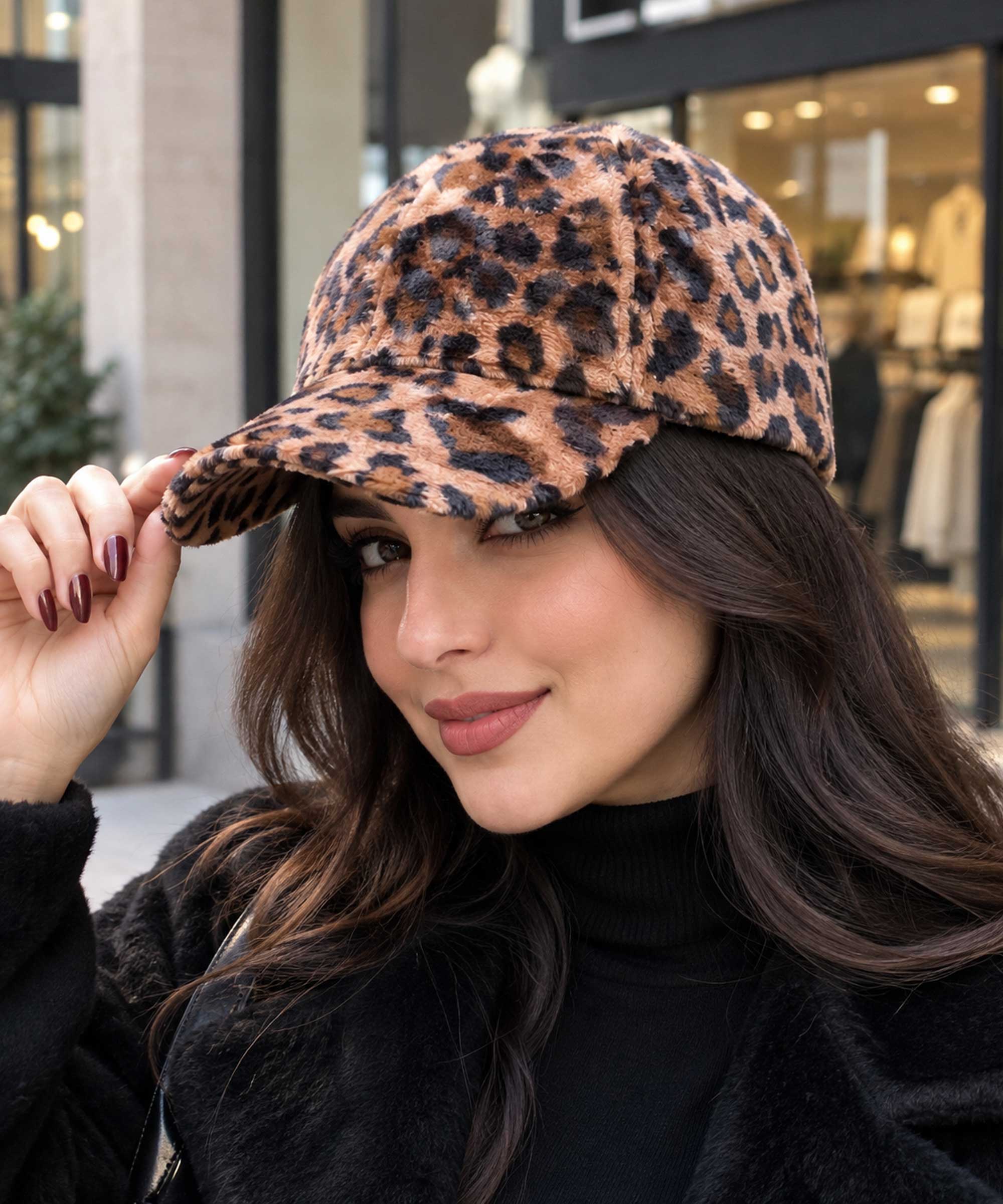 کلاه زنانه خزدار طرح پلنگی